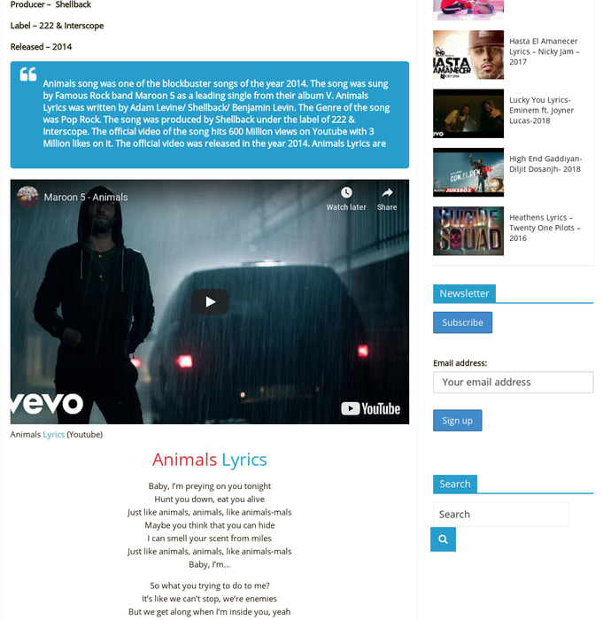 Animals Lyrics - Maroon 5 - 2014