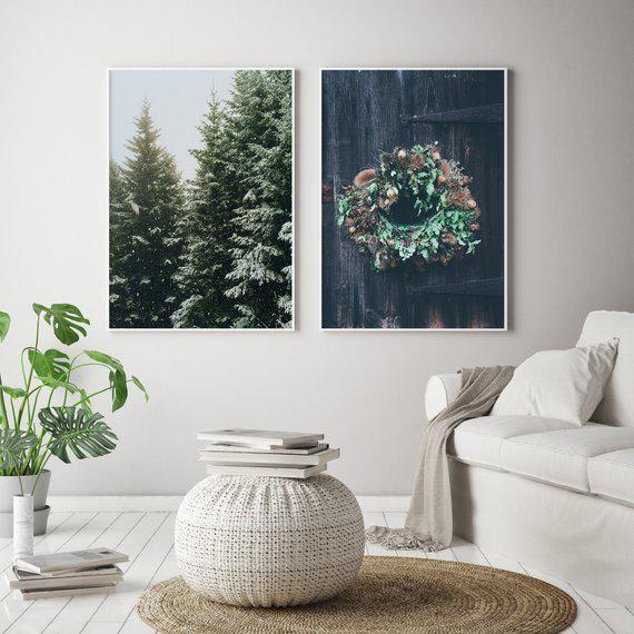christmas wall art, pine trees, holiday prints, digital downloads, holiday wall art, Chrismtas Decor, holiday wall art set, Christmas Photo