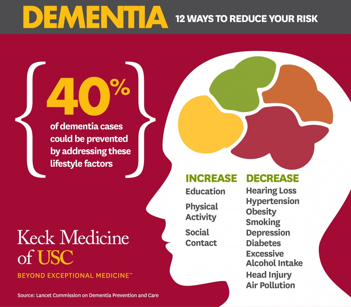 Forty percent of dementia cases could be prevented or delayed by targeting 12 risk factors throughout life, experts say