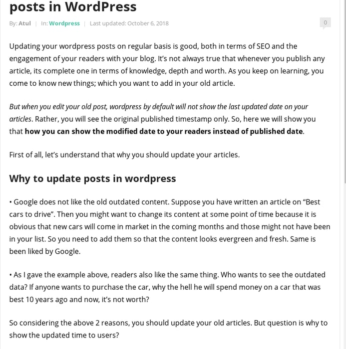 How to display the Last Updated Date of your posts in Wordpress