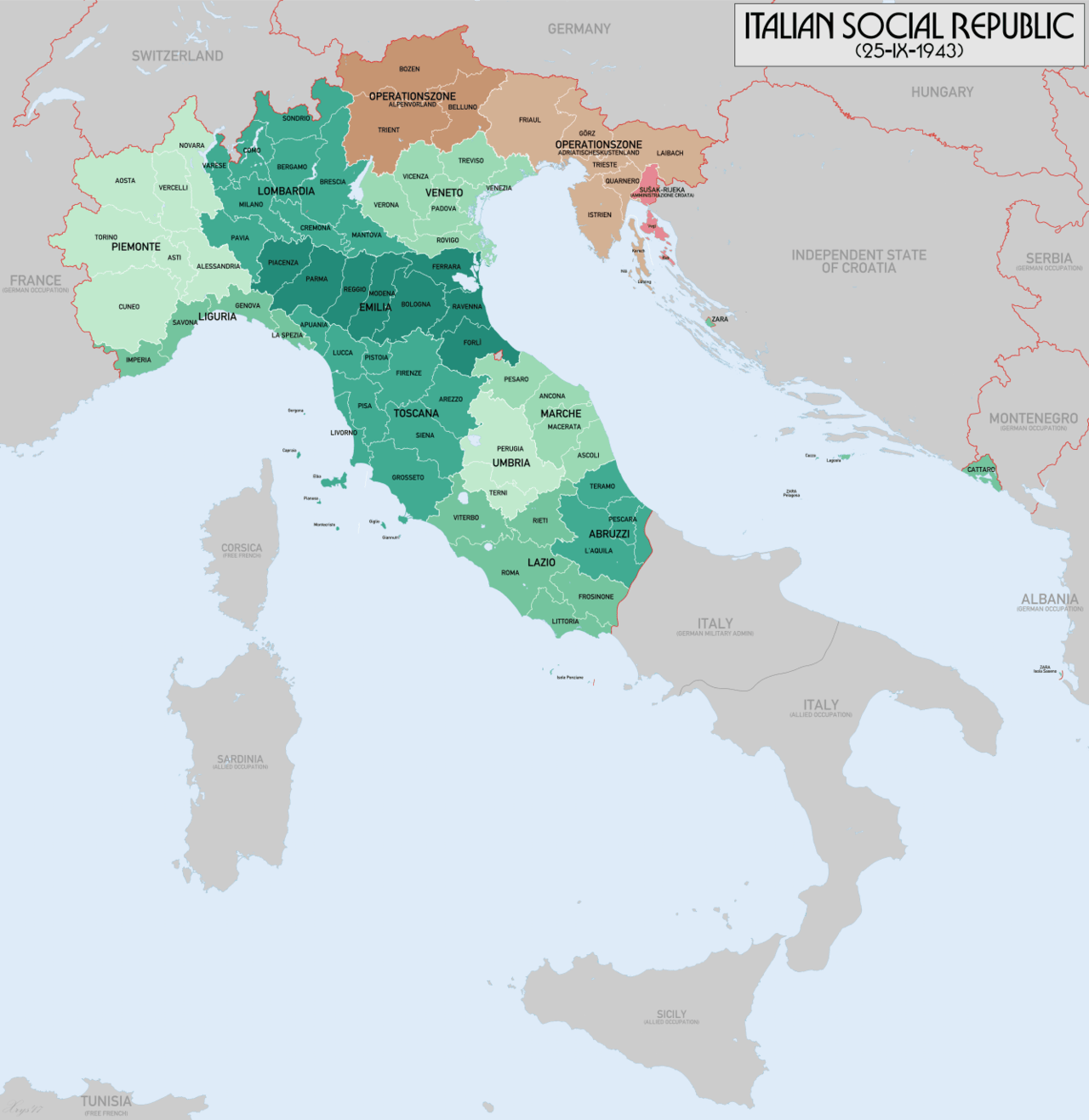 The Italian Social Republic, Nazi Germany's puppet state that existed from 1943-1945