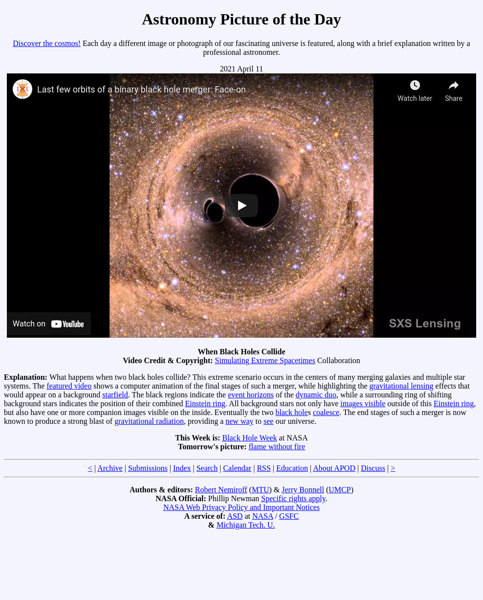APOD: 2021 April 11 - When Black Holes Collide