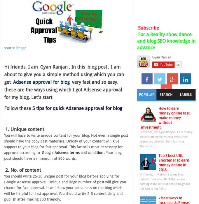 5 tips for quick Adsense approval for blog