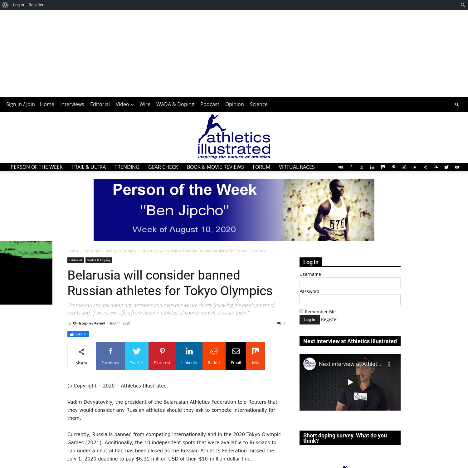 Belarusian athletics federation president will consider Russian athletes