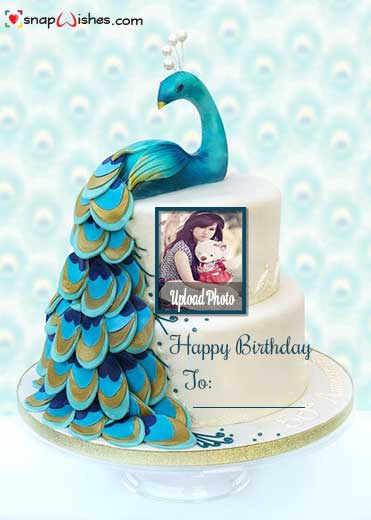 Beautiful Peacock Birthday Snap Wish Cake - Name Photo Card Maker