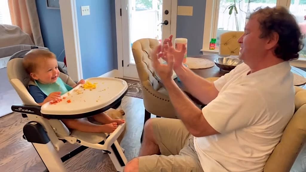 Creative Father Pretends to Have Jedi Powers to Move His Infant Son's Highchair Back and Forth