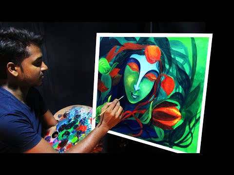 Abstract painting on canvas. Abstract acrylic painting tutorial for beginners step by step.