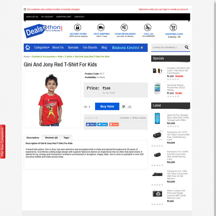 Gini And Jony Red T-Shirt For Kids