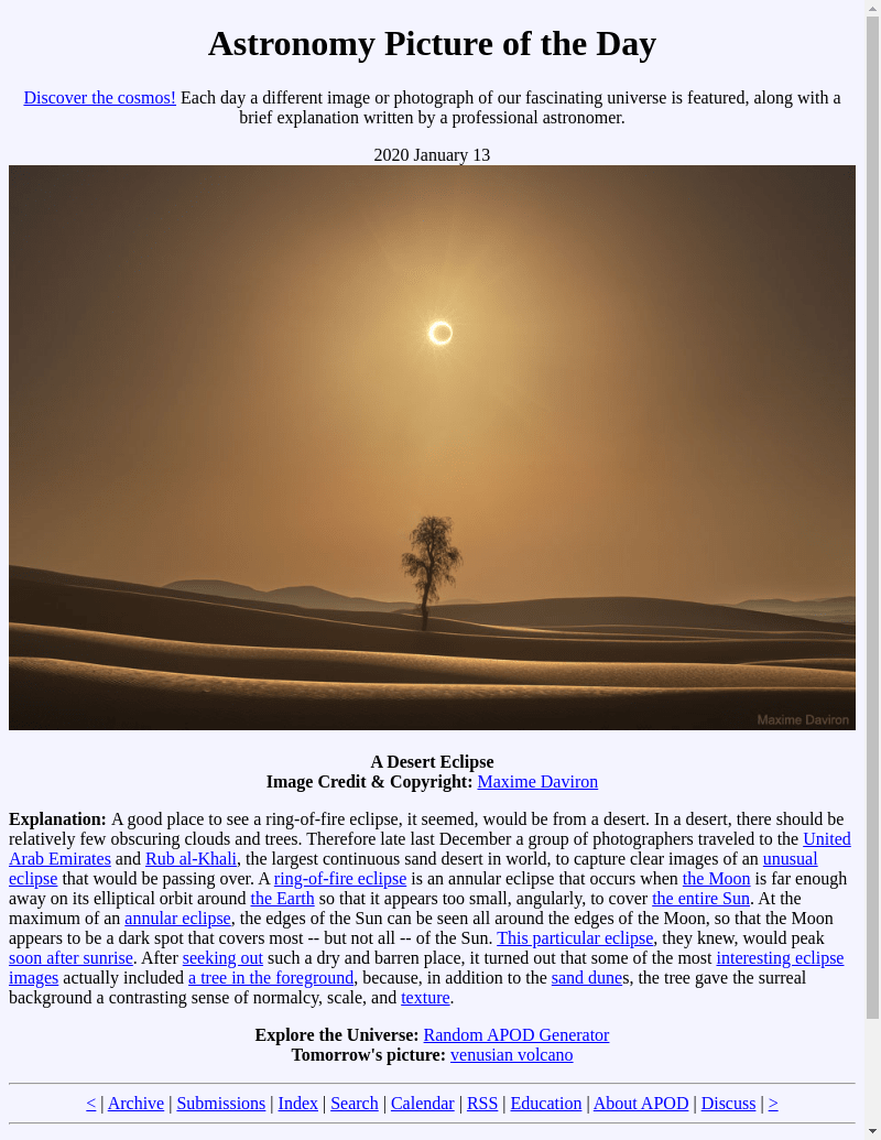 APOD: 2020 January 13 - A Desert Eclipse