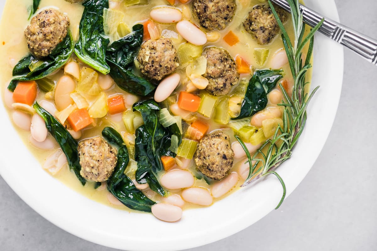 Italian White Bean Soup with Sausage Meatballs