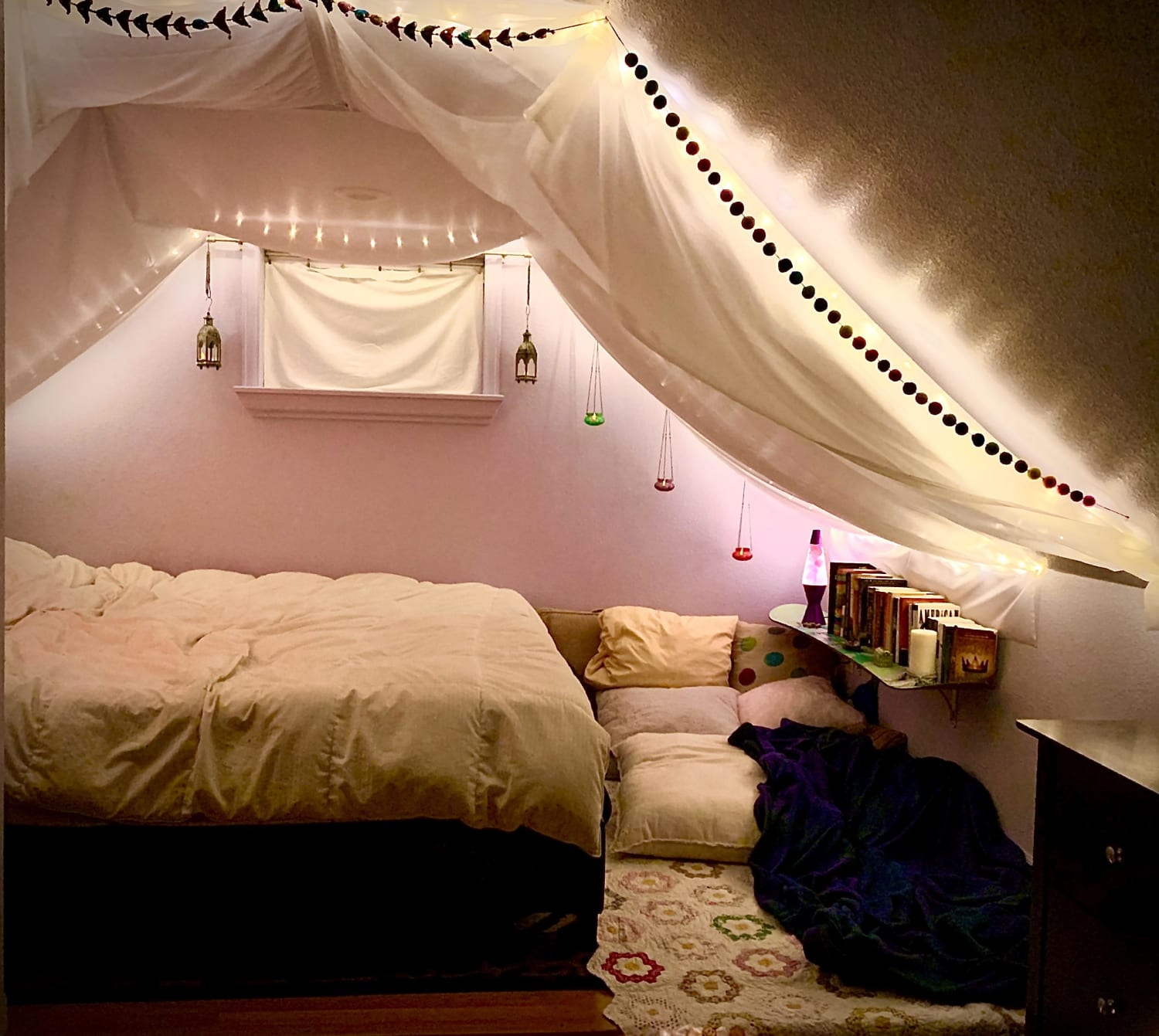 I’m a 49 year old woman living by myself for the first time in my life. I know it looks like a teen girl’s bedroom but it’s my safe place and I love it.