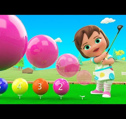 Learn Colors & Numbers for Children with Little Baby Girl Fun Play Golf Color Balls Numbers 3D Kids