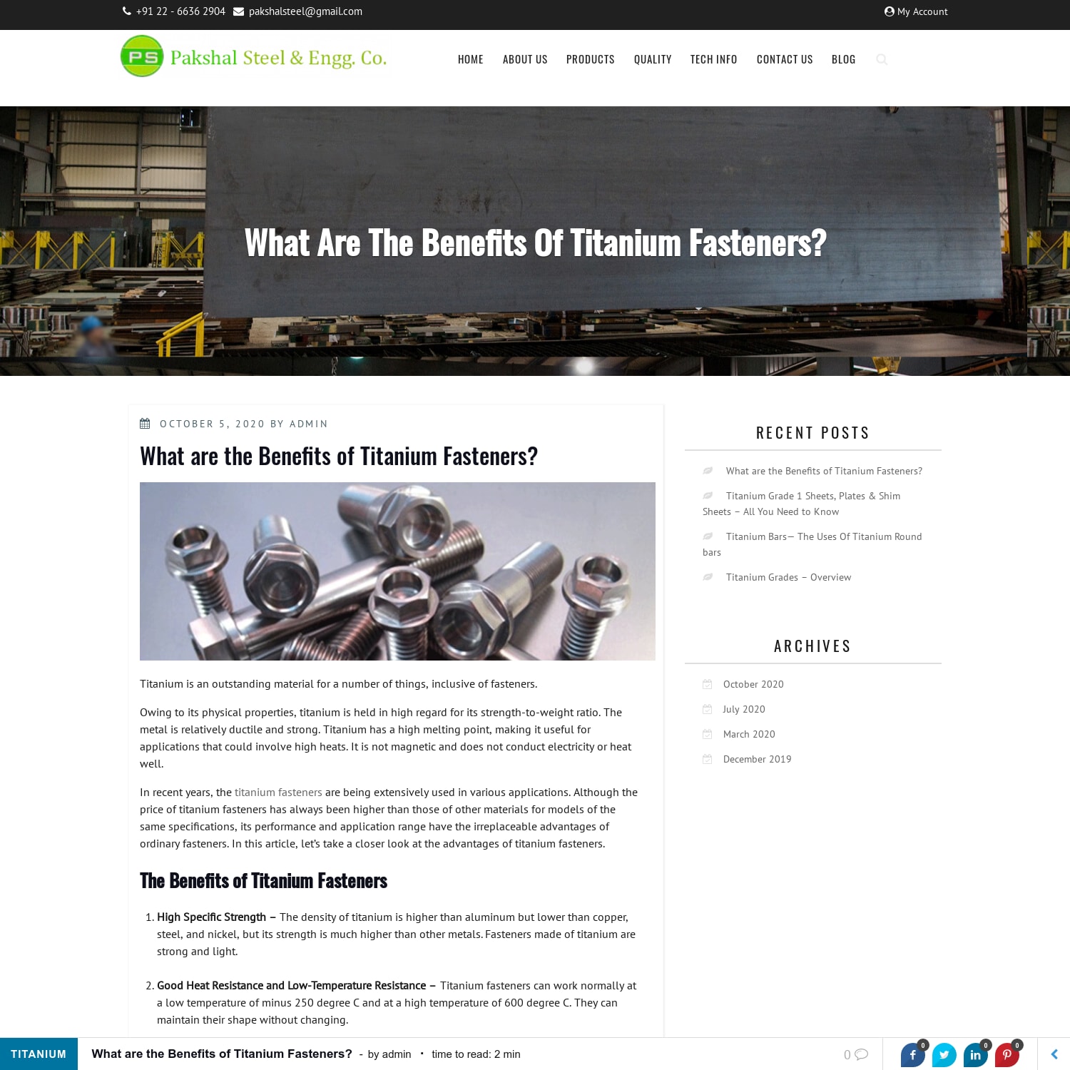 What are the Benefits of Titanium Fasteners? -