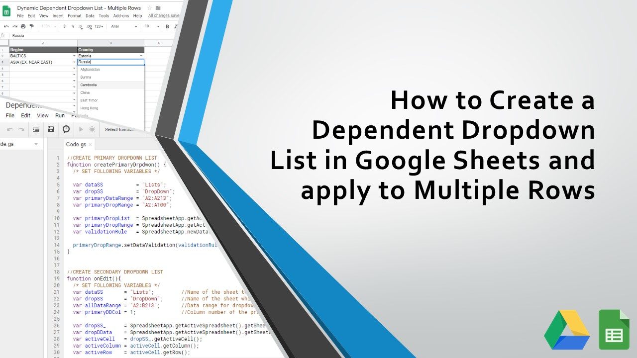 How to Create a Dependent Dropdown List in Google Sheets and apply to Multiple Rows