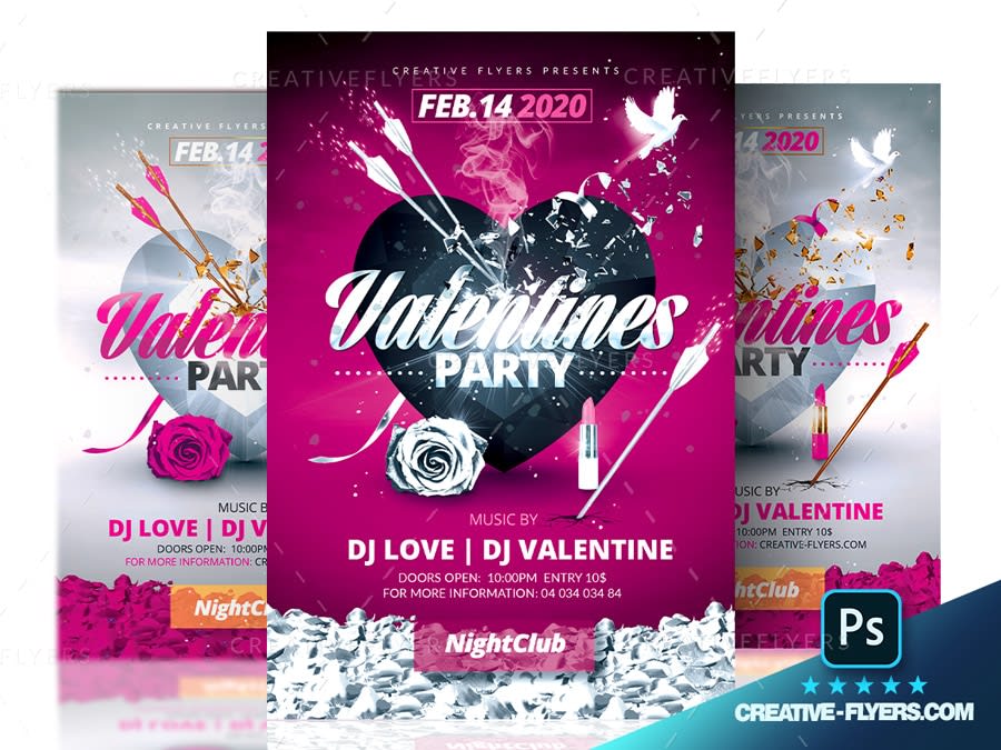 Pink & black Valentines Day Party Flyer ~ Creative Flyers