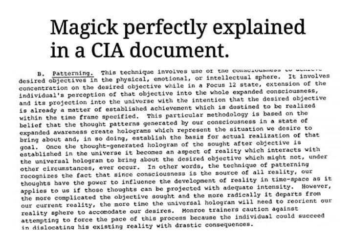 Magick explained by the CIA, perfectly. Repetition causes consciousness to produce holograms