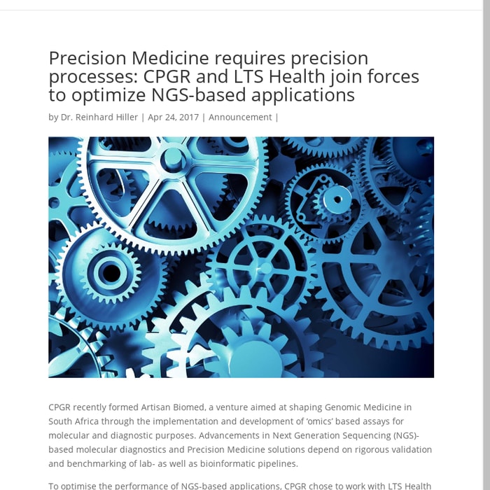 Precision Medicine requires precision processes: CPGR and LTS Health join forces to optimize NGS-based applications