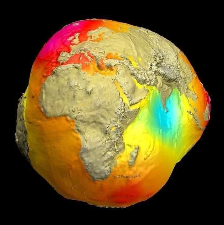 Gravitational map of the Earth 🌎 NASA's GRACE satellite has generated a geoid map of the earth based on the magnitude and shape of the globe and shows us an interesting image.