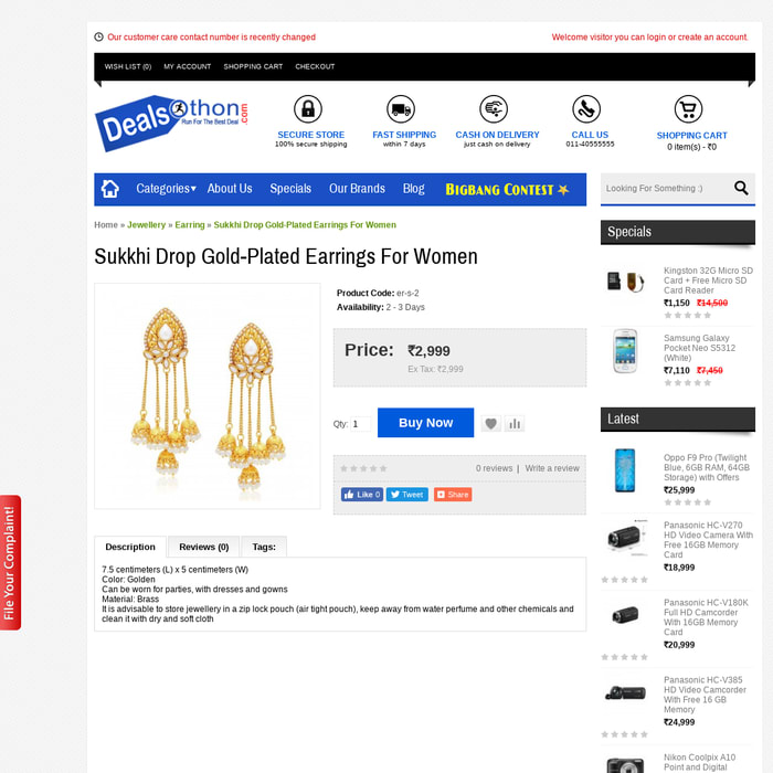 Sukkhi Drop Gold-Plated Earrings For Women
