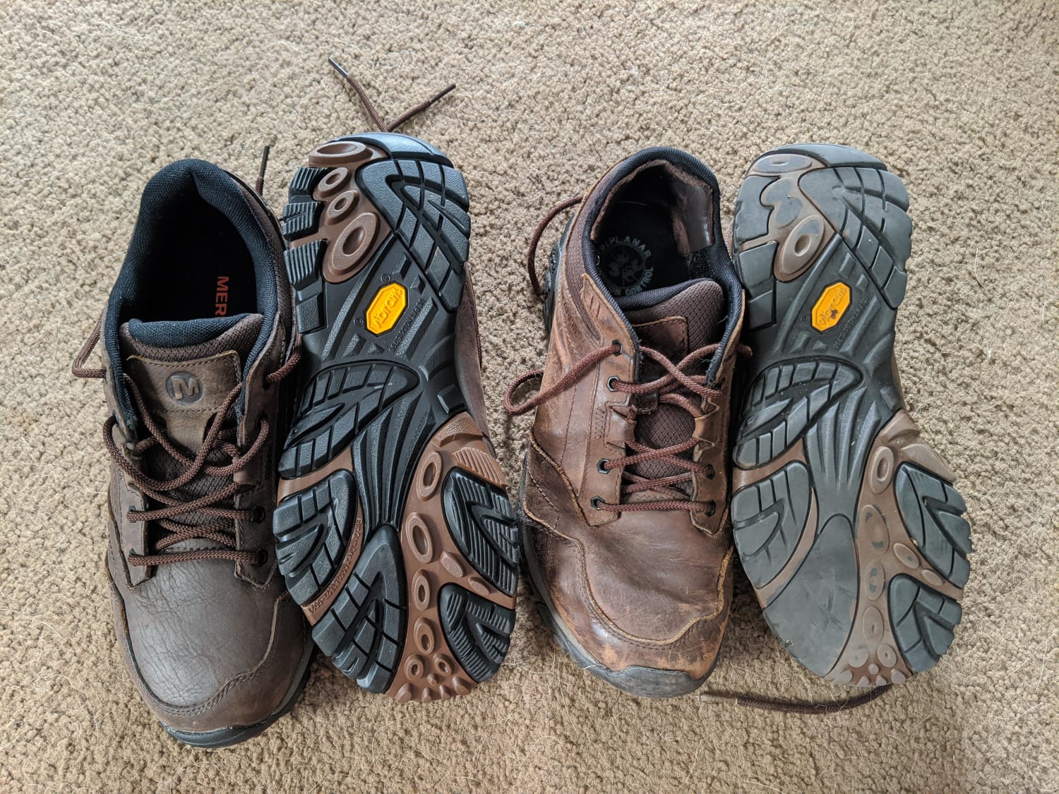 What four years of hard use will do to a pair of Merrell MOAB Adventure. Old pair are still comfortable and work well, but I like new and shiny