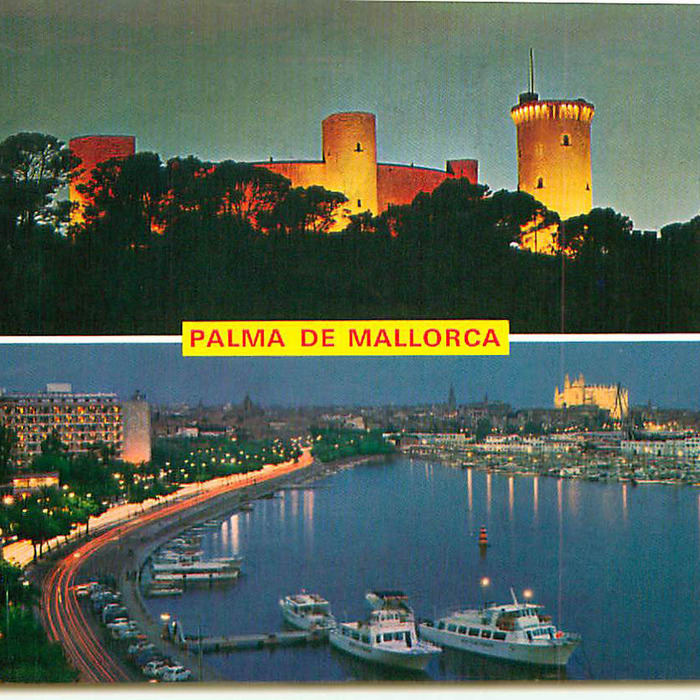 Aerial View Night Scene Mallorca Spain Coastal
