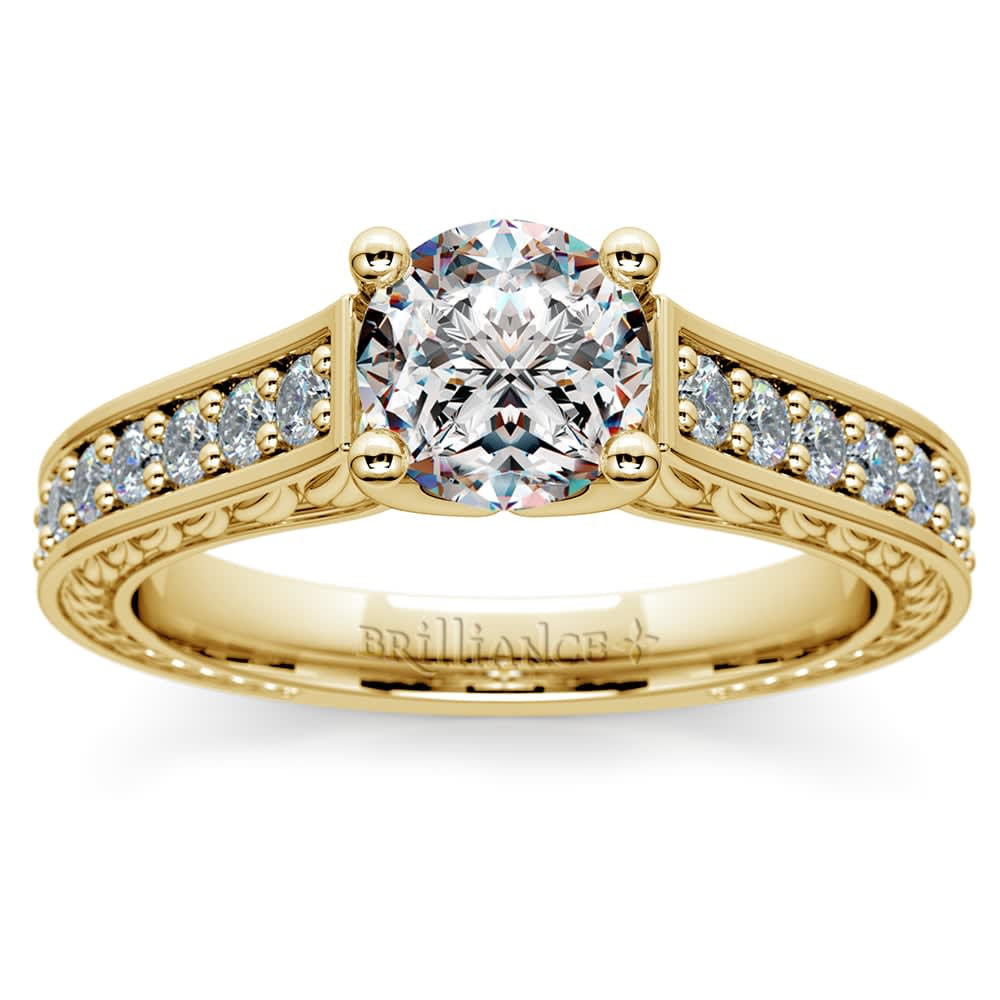 Antique Floral Diamond Ring Setting In Yellow Gold