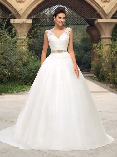 Classy Lace V-Neck Zipper-Up A-Line Wedding Dress