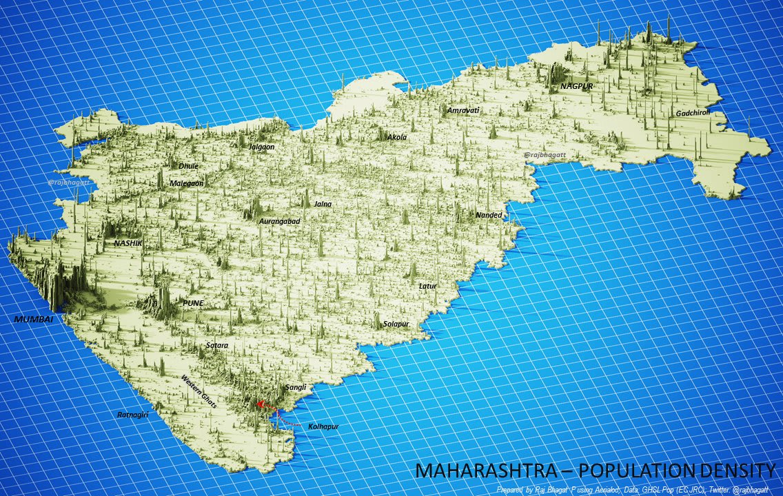 Population Density of Maharashtra, India in 3D