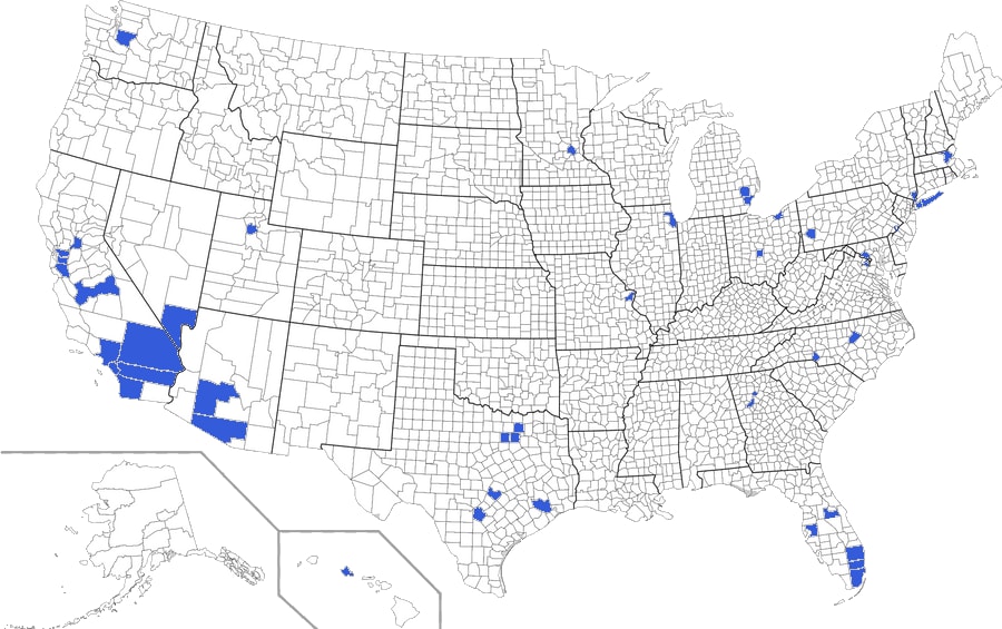 US Counties with a population above 1 million