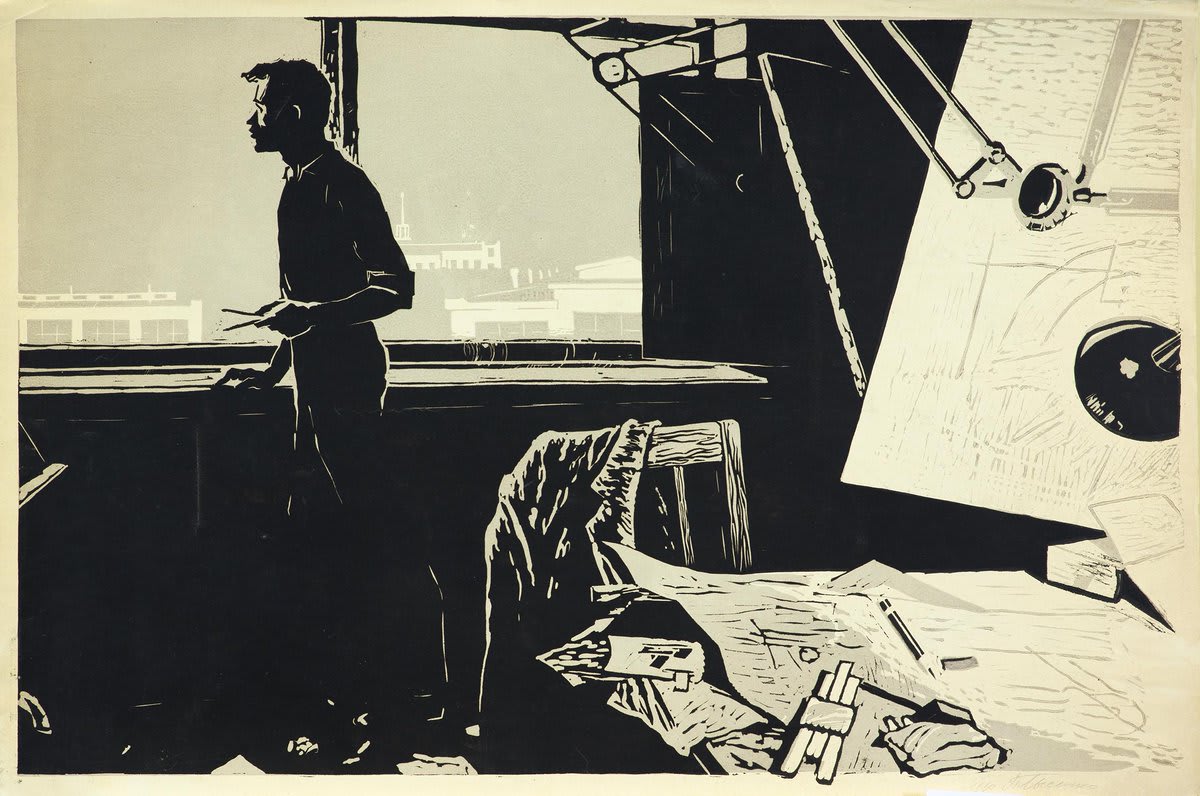 "Constructor" lithograph by Pyotr Lysenko, USSR, 1960