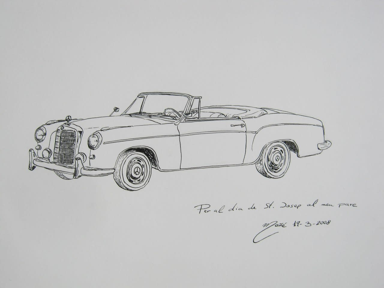 1959 Mercedes-Benz 220 S Cabriolet: pencil painting by Joan Mañe • ALL ANDORRA