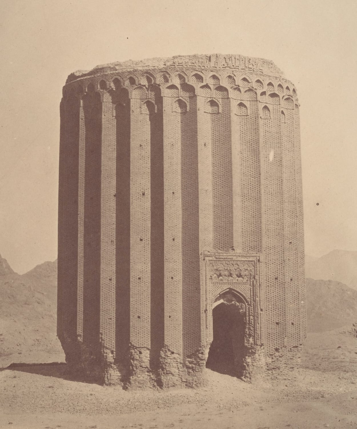 Toghrol Tower, as it was photographed in the 1840s. Iran, Seljuk period, 1063