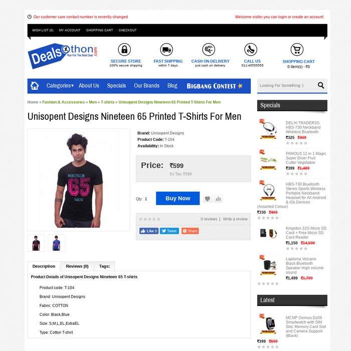 Unisopent Designs Nineteen 65 Printed T-Shirts For Men