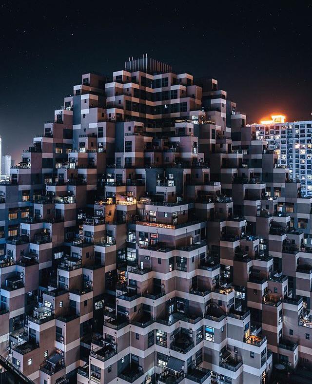 The architecture of this apartment complex in Shanghai, China