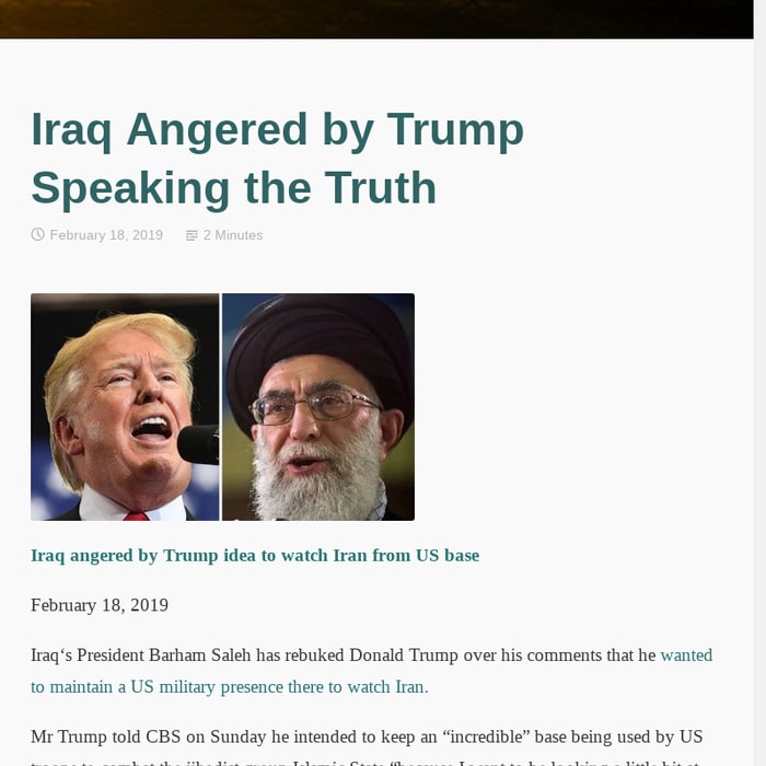 Iraq Angered by Trump Speaking the Truth