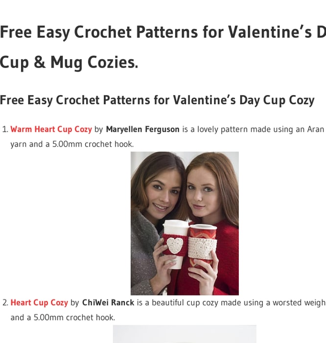 19 Free Easy Crochet Patterns for Valentine's Day Cup Cozy & Mug Cozy