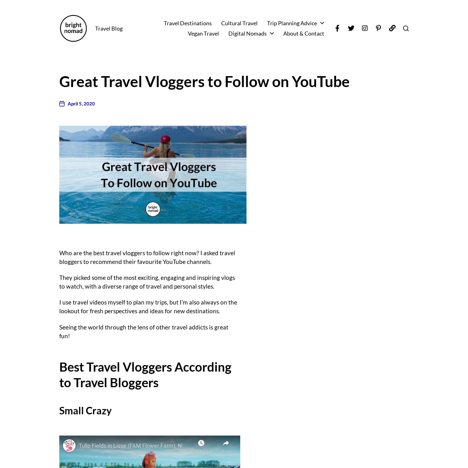 Great Travel Vloggers to Follow on YouTube (Selected by Travel Bloggers)