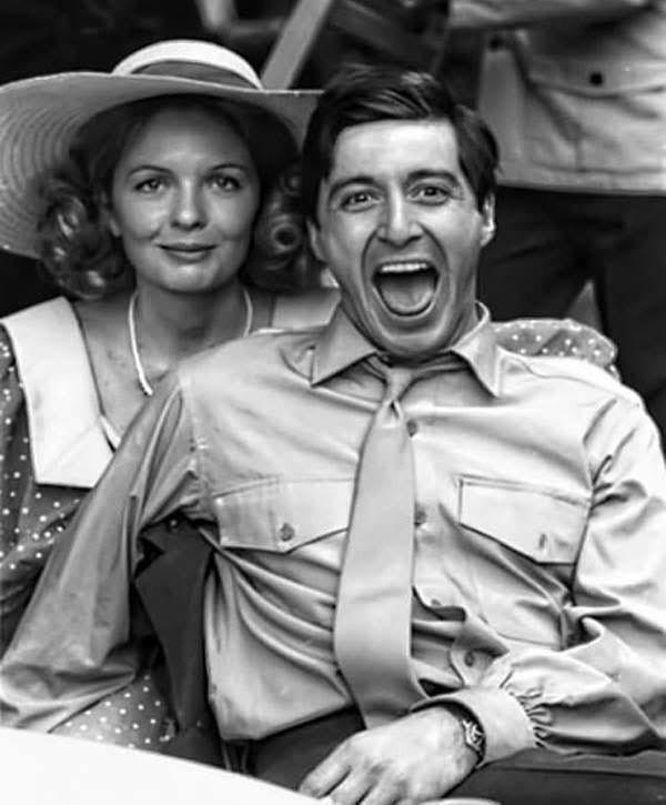 Diane Keaton and Al Pacino on the set of The Godfather, 1972.