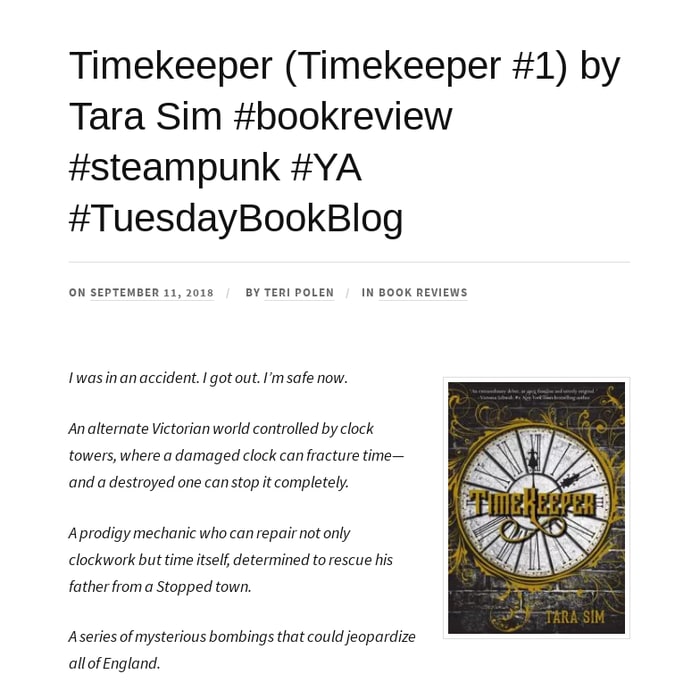 Timekeeper (Timekeeper #1) by Tara Sim #bookreview #steampunk #YA #TuesdayBookBlog