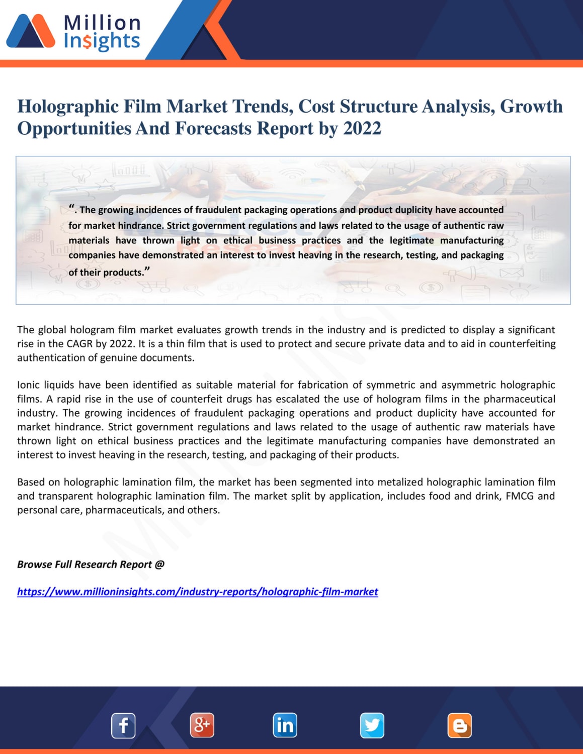 Million Insights - Holographic Film Market Trends, Cost Structure Analysis, Growth Opportunities And Forecasts Report by 2025 - Page 1 - Created with Publitas.com