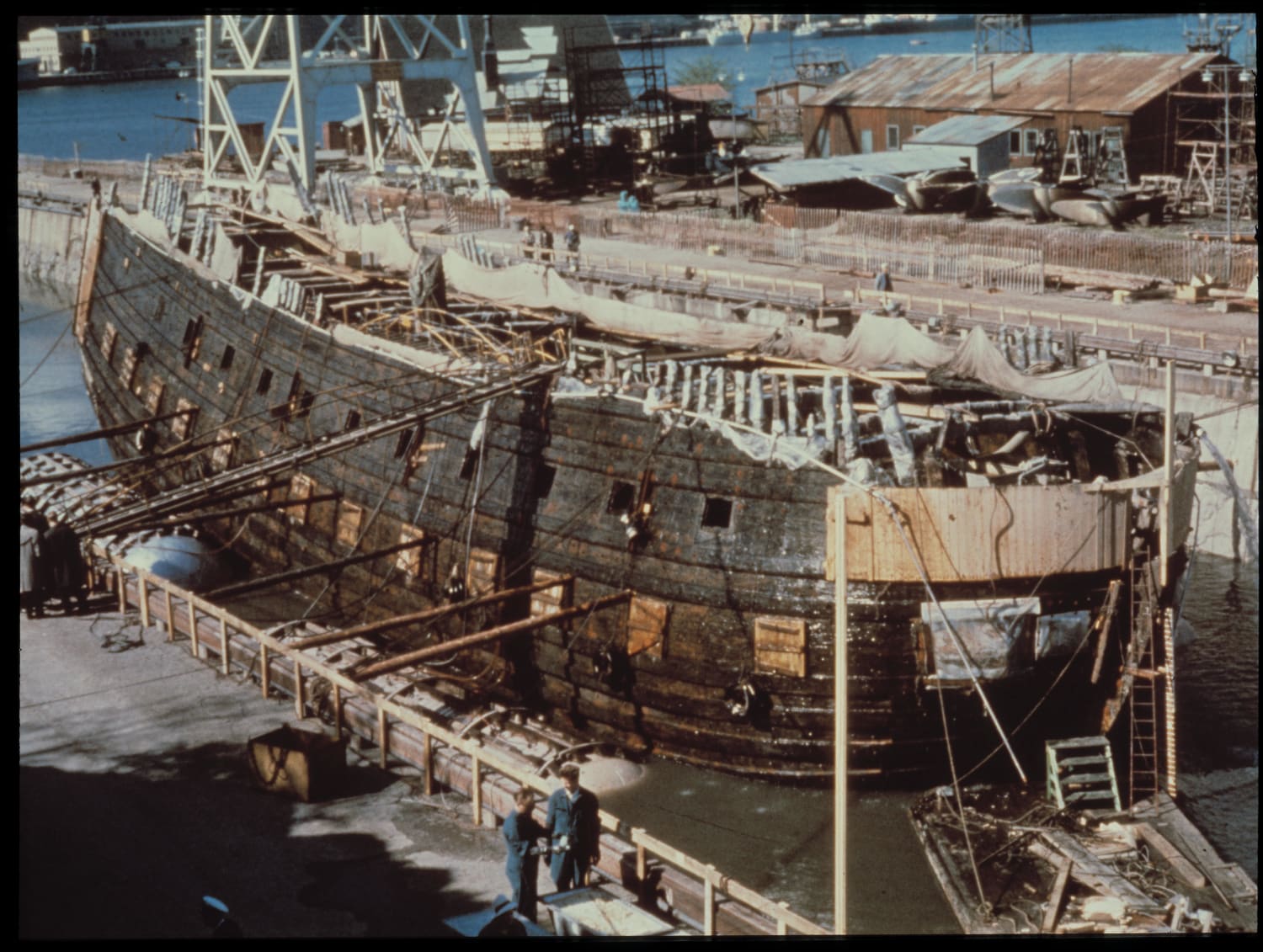 Warship Vasa recovered from the sea floor after 333 years. Stockholm, Sweden on the 24th of April 1961.