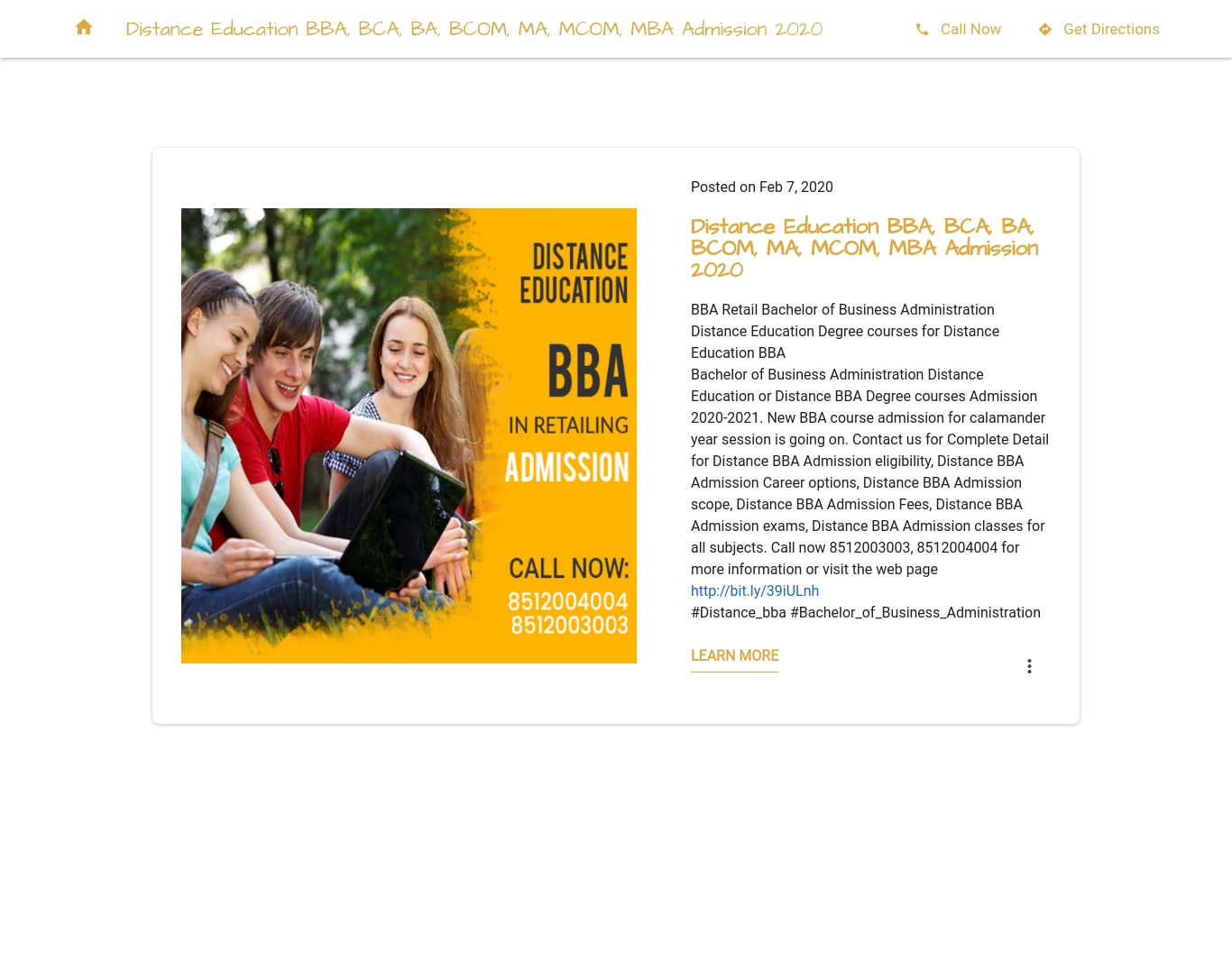 Distance Education BBA, BCA, BA, BCOM, MA, MCOM, MBA Admission 2020
