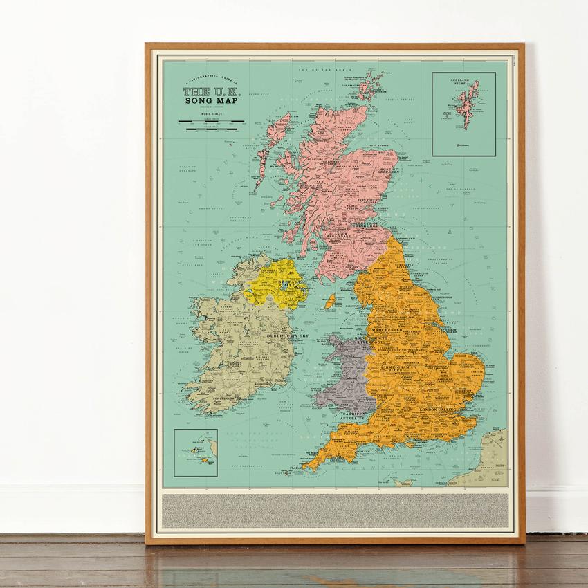 A Charming Vintage Style Map of the U.K. Made Up Entirely of 1,400 Geographically Relevant Songs