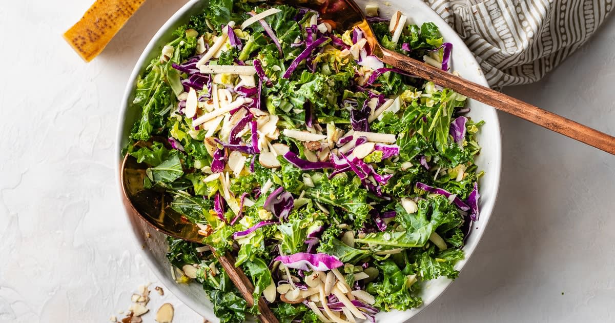 Kale Brussels Sprouts Salad with Creamy Lemon Parmesan Dressing