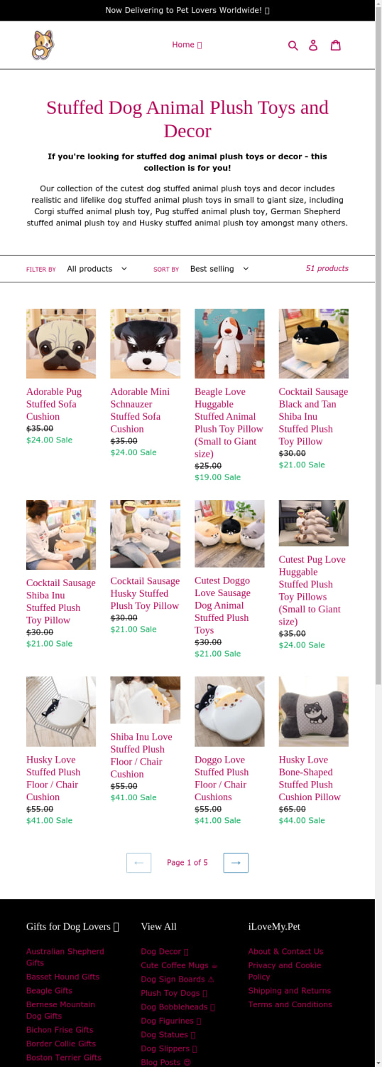 Stuffed Dog Animal Plush Toys and Decor