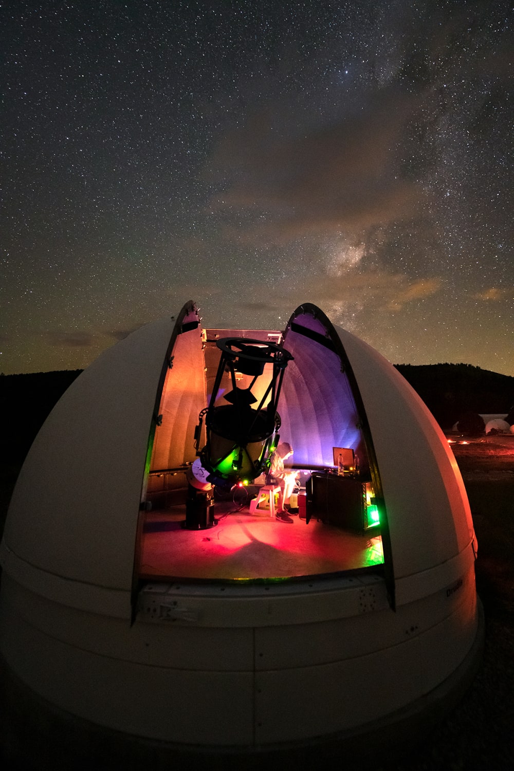 I install telescopes for a living and enjoy capturing behind the scenes photos while at the observatories such as this 20-second photo from New Mexico with the Milky Way and a PlaneWave Instruments CDK600 system.