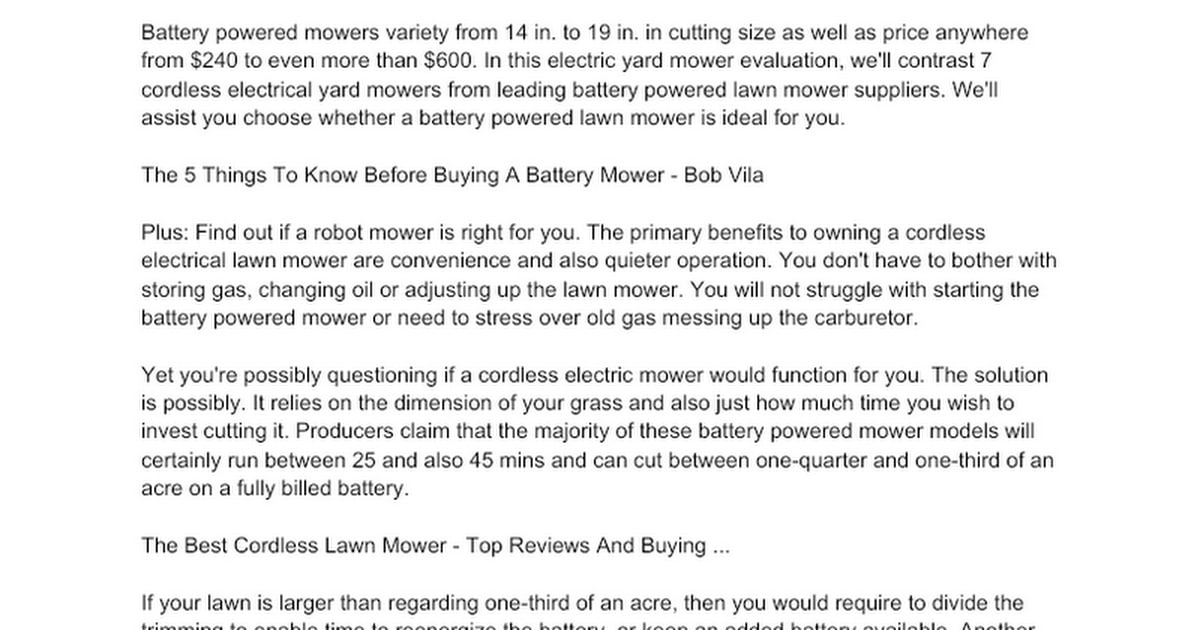 Choosing A Battery Powered Lawn Mower