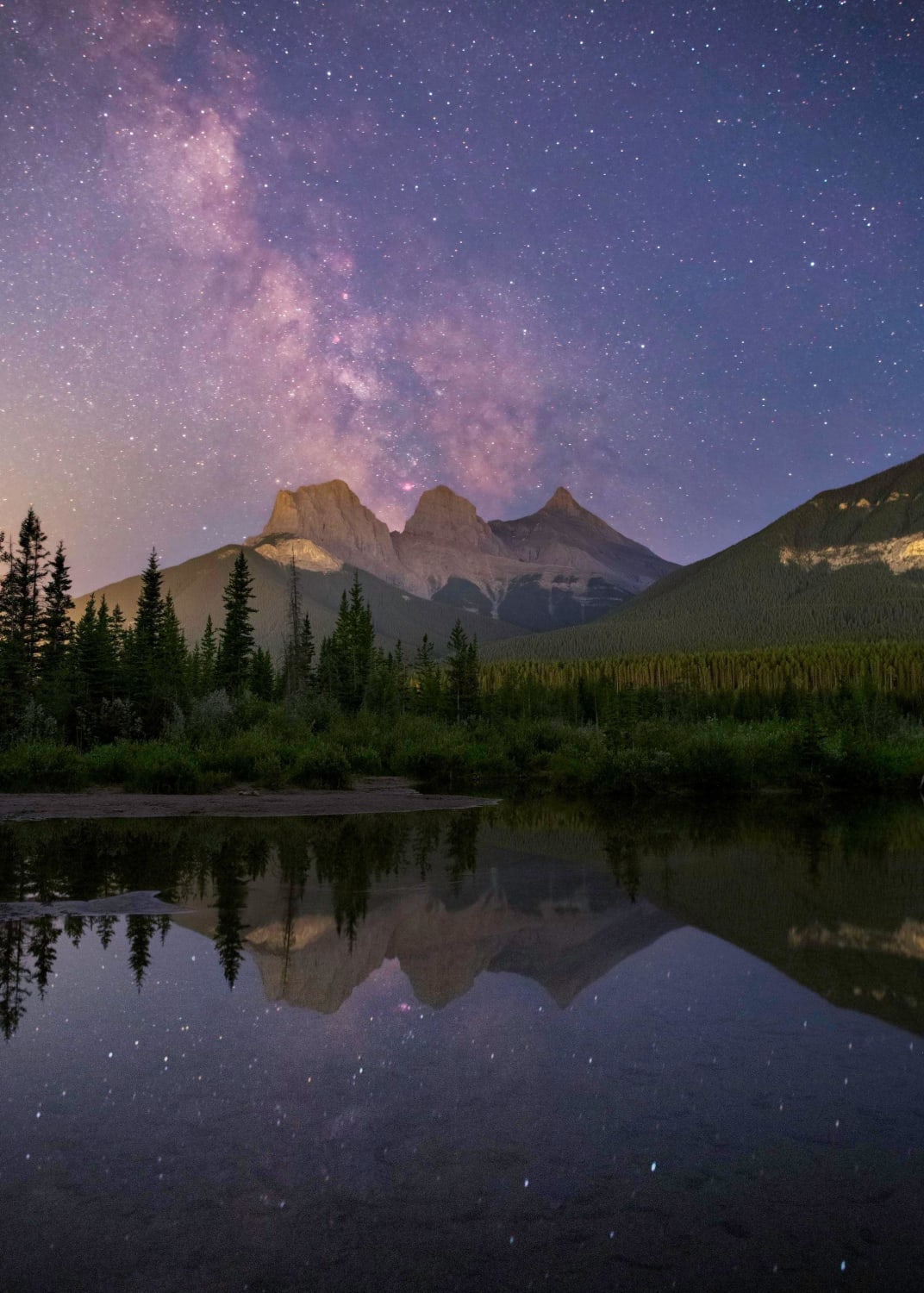 Three Sisters Mountain Range and the Milky Way (Canmore, Alberta)