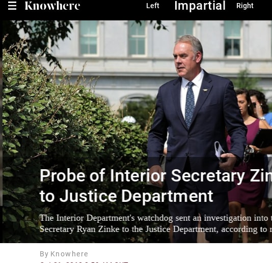 Probe of Interior Secretary Zinke referred to Justice Department