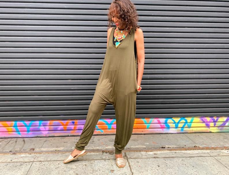 Relaxed Fit Sleeveless Jersey Jumpsuit With Pockets, XS-XL